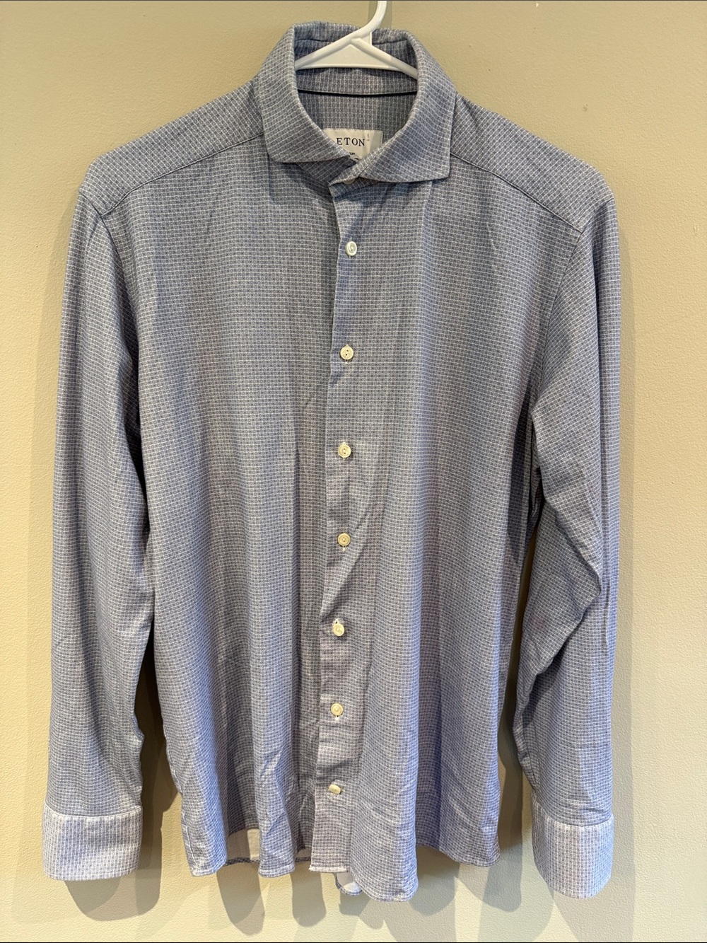 Eton Light Blue Microcheck Jersey Men's Dress Shirt